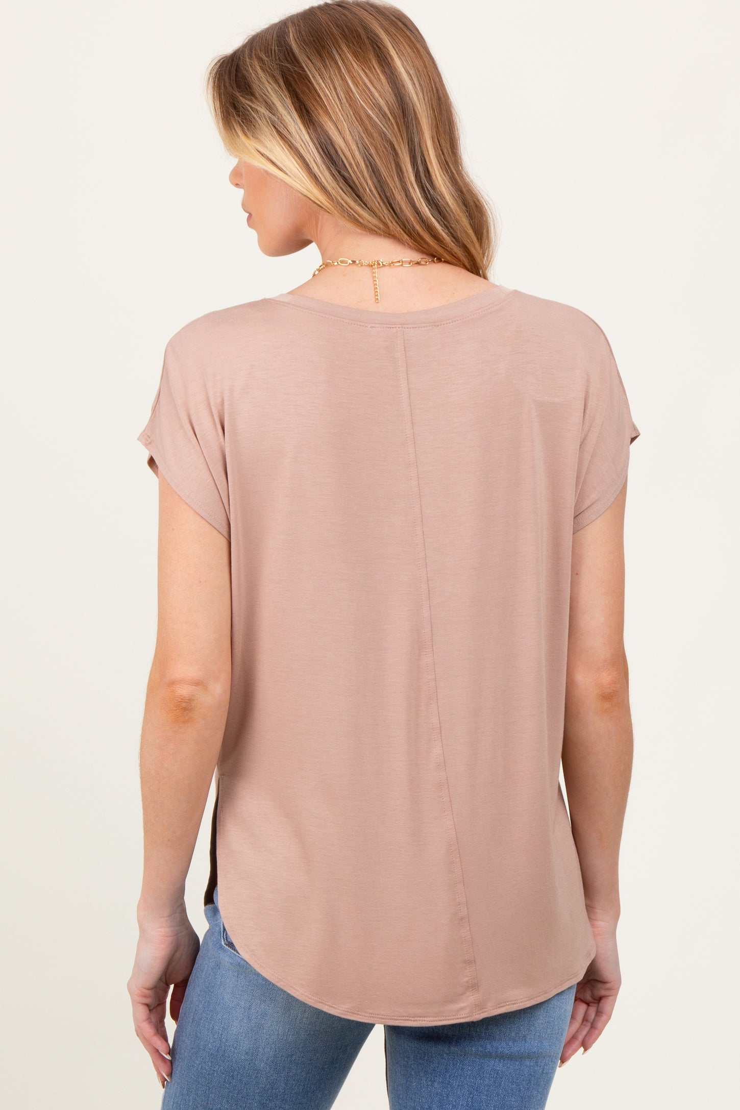 Taupe Dolman Sleeve Round Neck Maternity Top