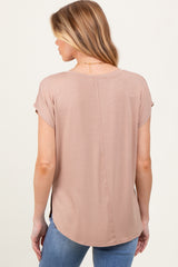 Taupe Dolman Sleeve Round Neck Maternity Top