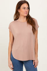 Taupe Dolman Sleeve Round Neck Top
