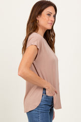 Taupe Dolman Sleeve Round Neck Top