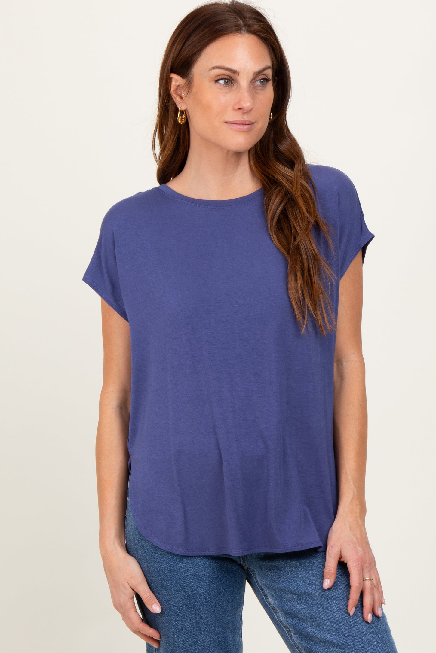 Navy Dolman Sleeve Round Neck Maternity Top