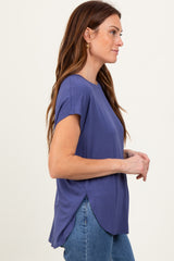 Navy Dolman Sleeve Round Neck Top