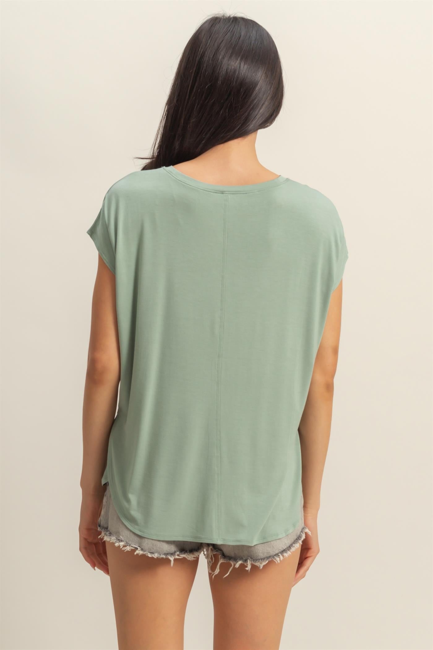 Sage Dolman Sleeve Round Neck Top