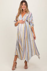Multicolor Striped Handkerchief Hem Maternity Maxi Dress