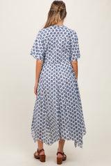 Navy Floral Deep V-Neck Handkerchief Hem Maternity Maxi Dress