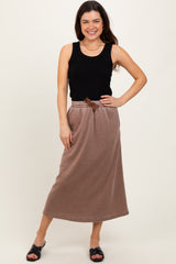 Mocha Terry Drawstring Midi Skirt