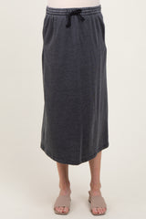 Charcoal Terry Drawstring Maternity Midi Skirt