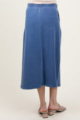 Light Navy Terry Drawstring Maternity Midi Skirt