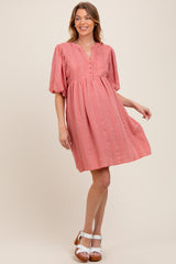 Mauve Sheer Stripe Textured Maternity Mini Dress