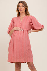 Mauve Sheer Stripe Textured Maternity Mini Dress