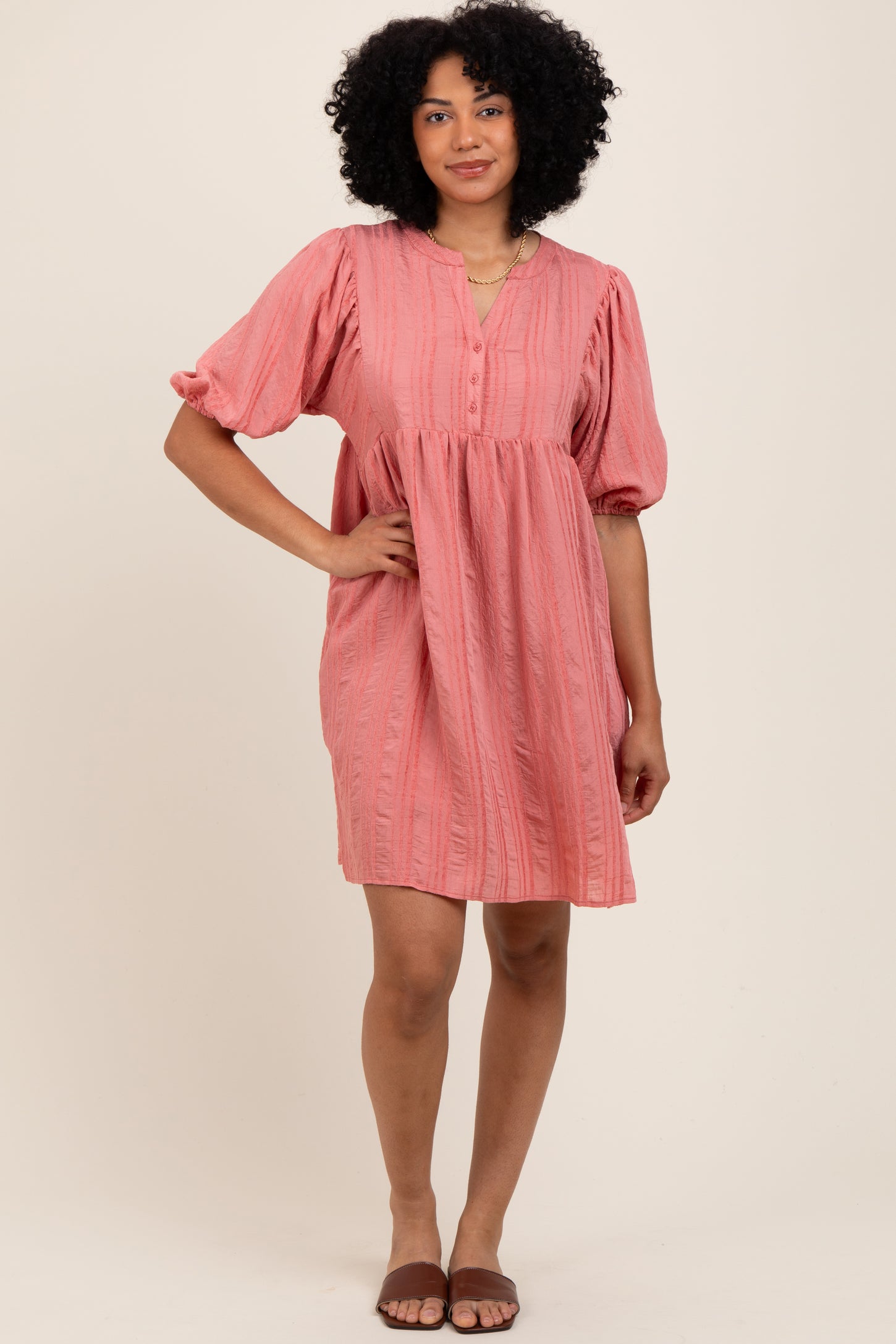 Mauve Sheer Stripe Textured Maternity Mini Dress