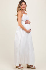White Lace Bodice Cutout Tie Back Maternity Maxi Dress