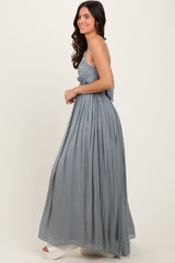 Grey Lace Bodice Cutout Tie Back Maxi Dress