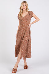 Rust Floral V-Neck Button Front Maternity Midi Dress