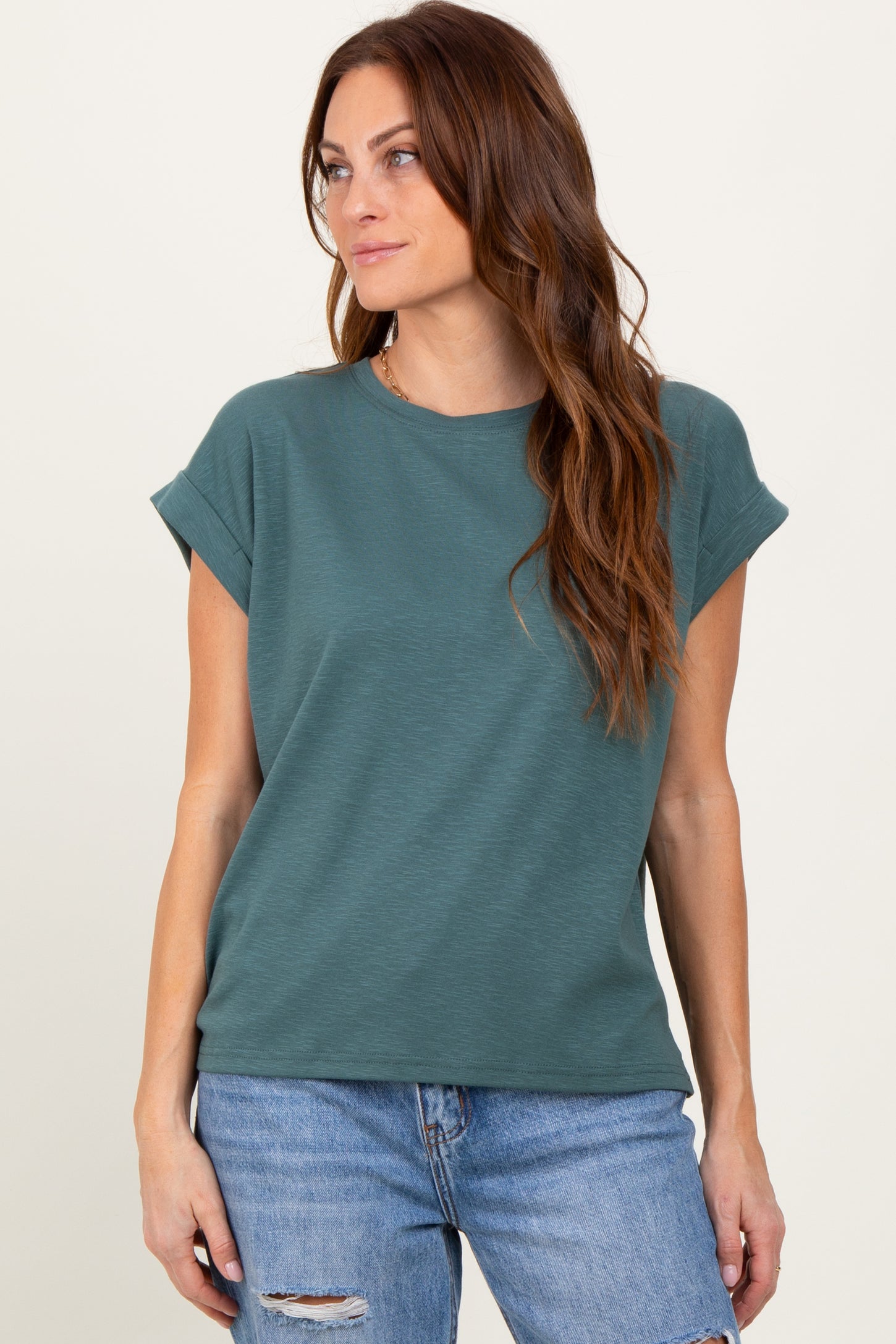 Olive Rolled Short Sleeve Tee