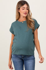 Olive Rolled Short Sleeve Maternity Tee