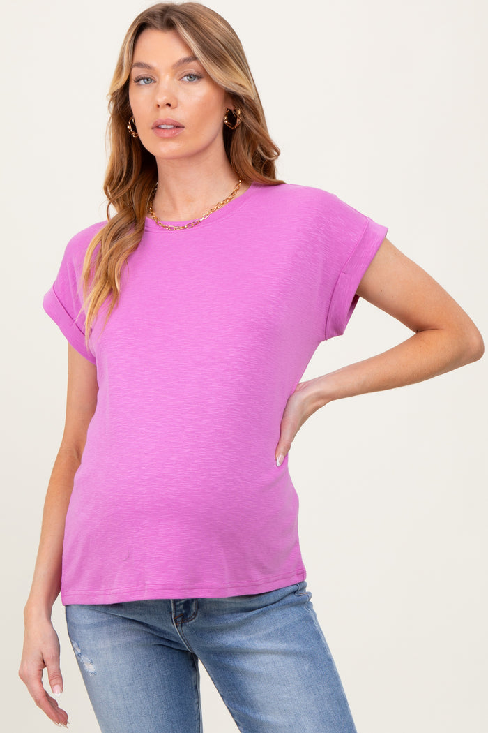 Lavender Rolled Short Sleeve Maternity Tee
