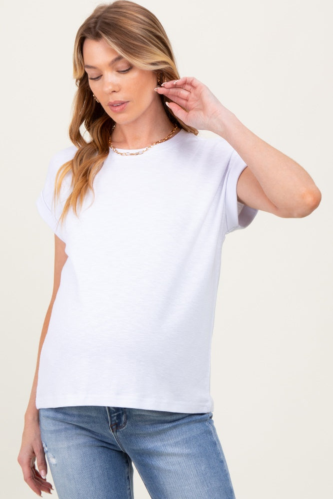 White Rolled Short Sleeve Maternity Tee
