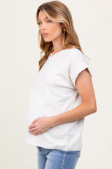 Cream Rolled Short Sleeve Maternity Tee