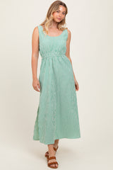 Green Striped Sleeveless Cutout Side Slit Maxi Dress