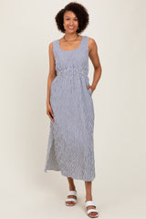 Navy Striped Sleeveless Cutout Side Slit Maternity Maxi Dress