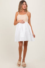 White Crochet Knit Contrast Maternity Mini Dress