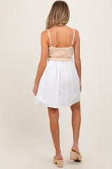 White Crochet Knit Contrast Maternity Mini Dress