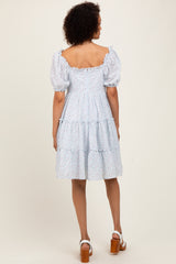 Light Blue Printed Button Up Ruffle Tiered Dress