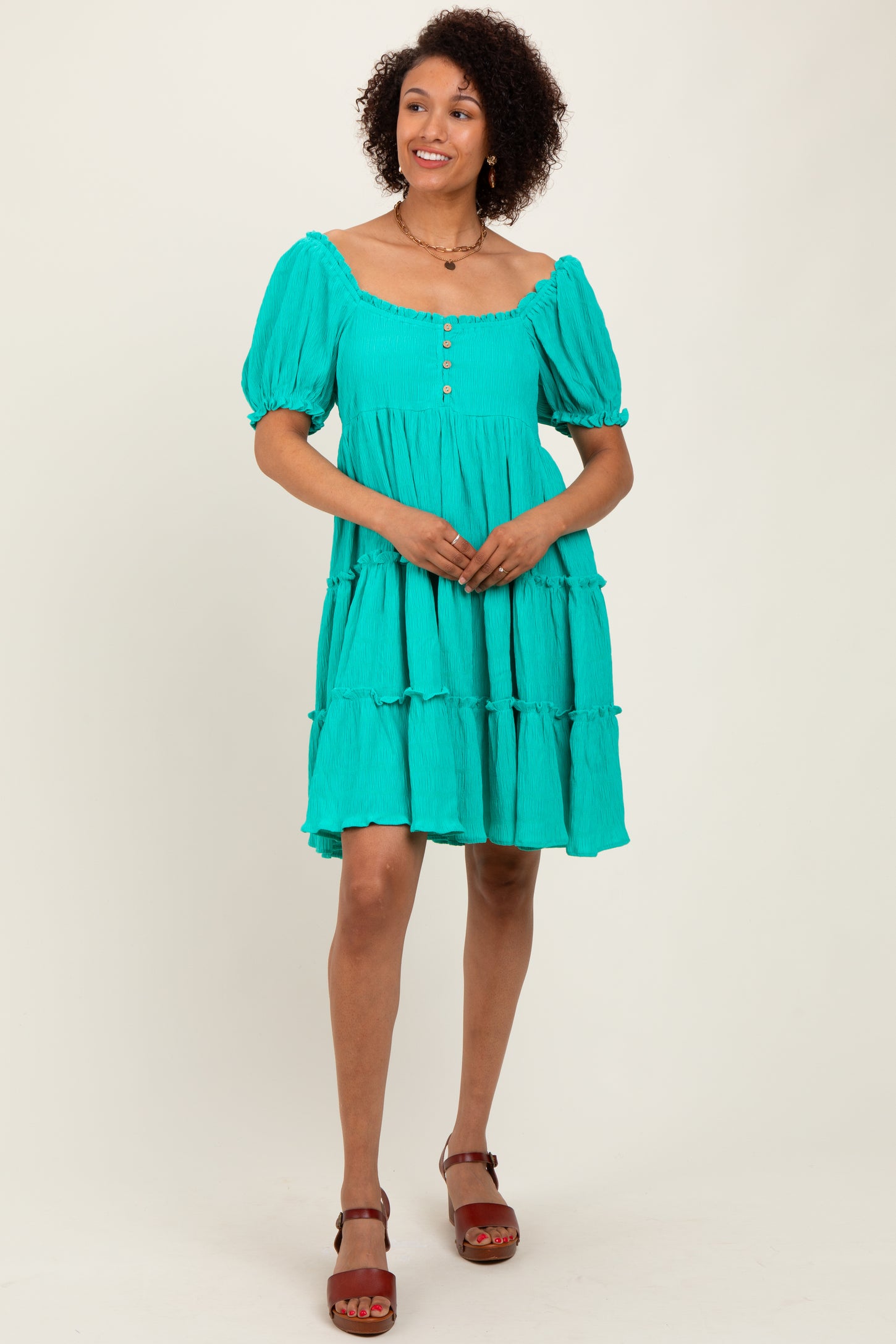 Jade Button Up Ruffle Tiered Maternity Dress