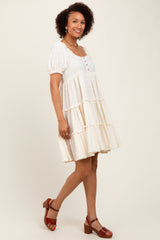 Cream Button Up Ruffle Tiered Dress