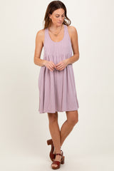 Mauve Ribbed Sleeveless Open Back Midi Dress