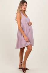 Mauve Ribbed Sleeveless Open Back Maternity Midi Dress