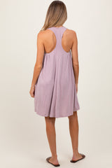 Mauve Ribbed Sleeveless Open Back Maternity Midi Dress