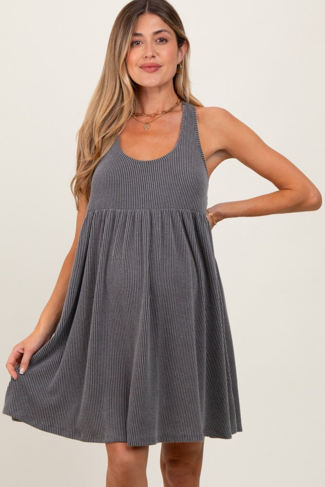 Charcoal Ribbed Sleeveless Open Back Maternity Midi Dress