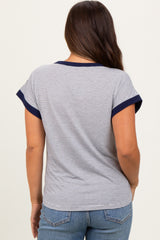 Black Pinstripe Contrast Trim Short Sleeve Maternity Tee