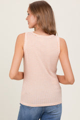 Orange Striped Knit V-Neck Tank Top