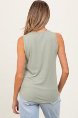 Light Olive Pointelle Knit V-Neck Sleeveless Maternity Top