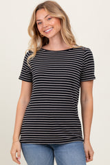 Black Pinstripe Shoulder Button Detail Top