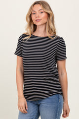 Black Pinstripe Shoulder Button Detail Top