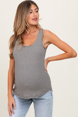 Black Striped Scoop Neck Maternity Tank Top