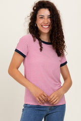 Navy Pinstripe Contrast Trim Maternity Tee