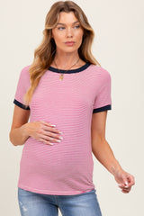 Navy Pinstripe Contrast Trim Maternity Tee