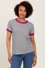 Ivory Pinstripe Contrast Trim Tee