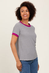 Ivory Pinstripe Contrast Trim Tee