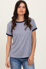 Navy Pinstripe Contrast Trim Tee