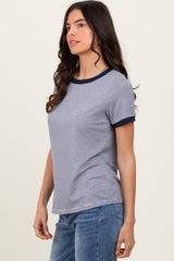 Navy Pinstripe Contrast Trim Tee