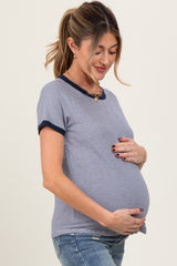 Navy Pinstripe Contrast Trim Maternity Tee