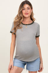 Olive Pinstripe Contrast Trim Maternity Tee