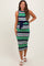 Navy Multi Striped Ribbed Knit Fitted Maternity Midi Dress