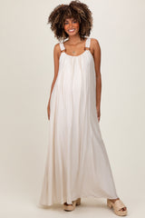 Cream O-Ring Strap Scoop Back Maternity Maxi Dress